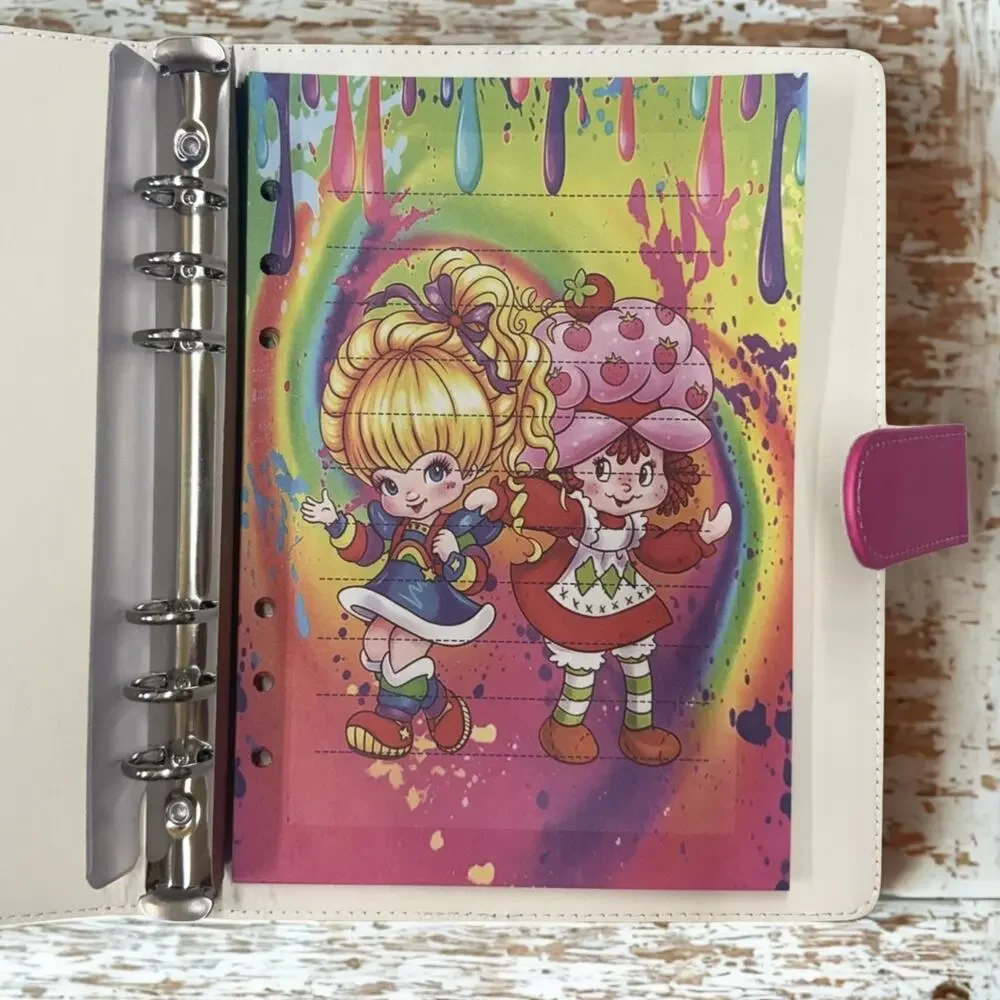 Rainbow Brite & Strawberry Shortcake A5 6 ring binder with matching paper.